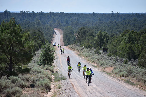 Bikers on dirt road